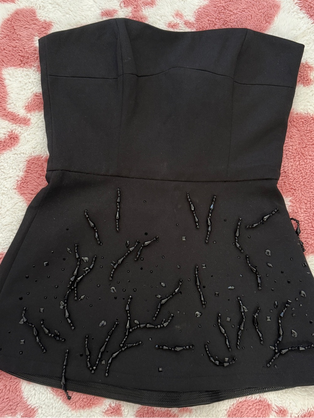 Black Strapless Beaded Peplum Dress